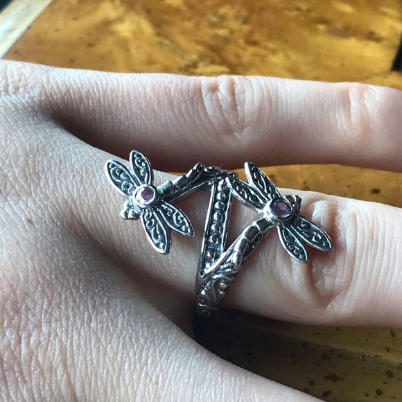 Madagascar Pink Sapphire Sterling Silver Dragonfly Ring Size 7 - Picture 2 of 7